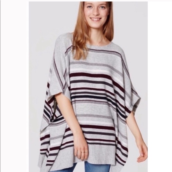LOFT Sweaters - LOFT Knit Poncho Sweater in gray multi stripe